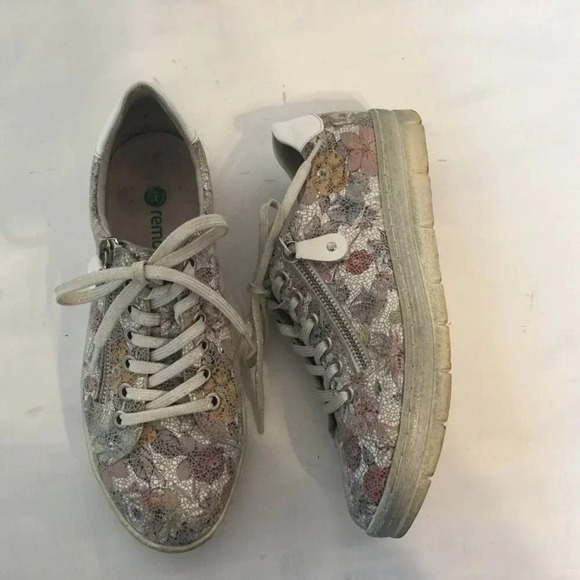 Remonte Soft Women's  Leather Sneakers Shoes Size Eur 37 Floral Zipper Lace Ups - Picture 8 of 9